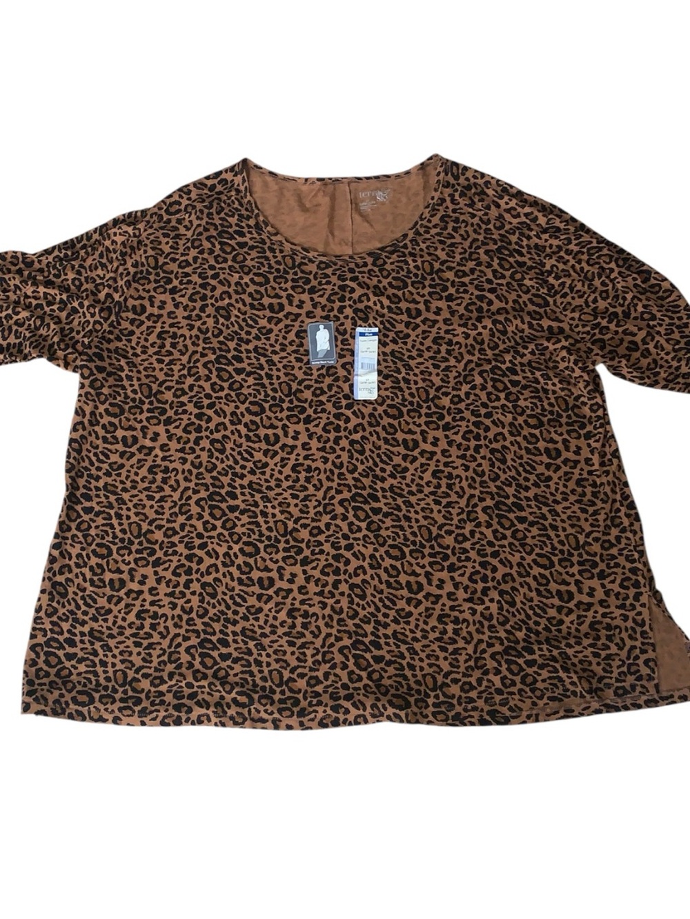 NWT Terra & Sky Brown Leopard Print Short Sleeve Top 5X